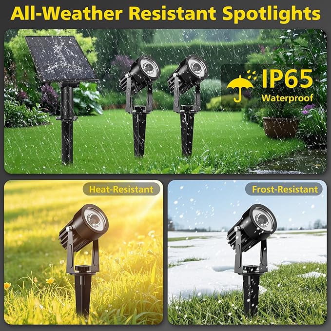 T-SUN 2W Solar Spotlights, LED Solar Powered Landscape Lights Outdoor Waterproof Solar Security Wall Lights Auto ON/Off Dual Head Light for Garden Yard Patio(Cold White)