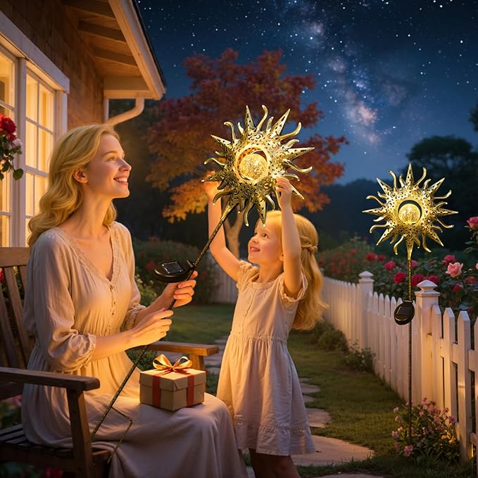TAKE ME Sun Solar Lights Outdoor Waterproof Metal Garden Stakes for Patio Yard Walkway LawnPatio Mothers Day Gifts Mom Wife Grandma (Sun)