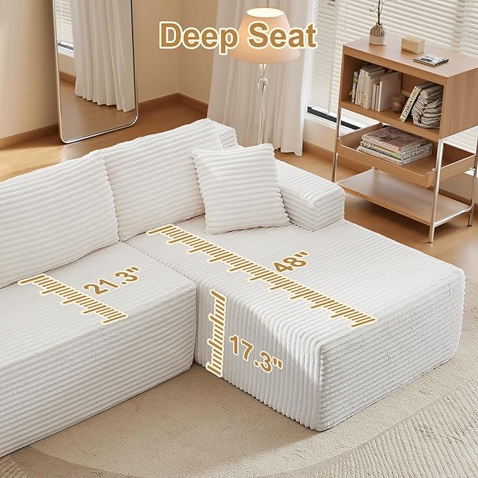 105''Sectional Cloud Couch with L Shaped Chaise,Modern Modular Sectional Sofa,Comfy Sectional Couches for Living Room,Bedroom,Apartment (White, Right Facing Chaise)