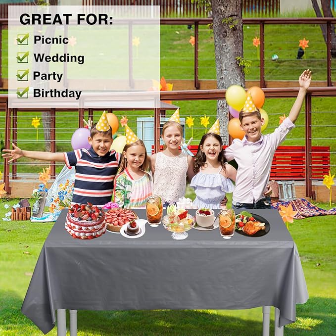Craft And Party, 54 in x 100 feet Plastic Table Cover Roll for Party, Banquet, Picnic, Kids Activities for Any Size and Shape Table (Silver, 54" x 100ft)