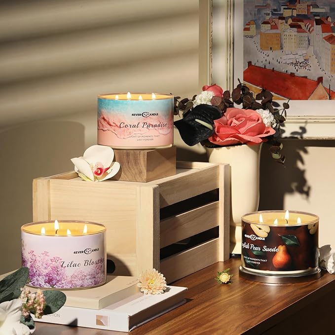 Coral Paradise Scented Candles, 18oz Soy Candles Non Toxic 4-Wick Large Candle Jars, Over 50 Hours of Burning Time, Ideal for Gifting, Events, Home Decor