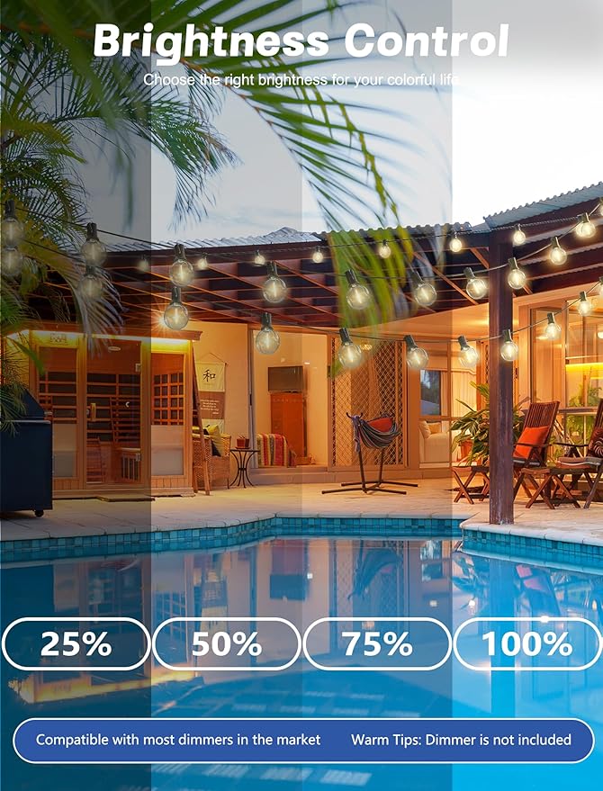 SUNSGNE G40 LED Globe Outdoor String Lights Waterproof Shatterproof, 25FT Outdoor Globe Lights with 25 LED Plastic Clear Light for Café Bistro Porch Pergola Tents Balcony Decor, Black Wire