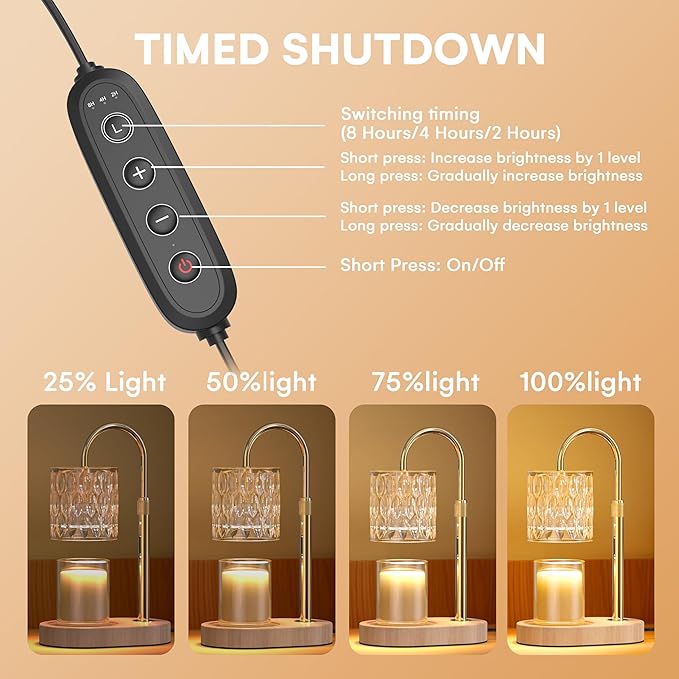 Candle Warmer Lamp with Timer and Adjustable Height, Vintage Home Bedroom Decor, Gifts for Mothers, and Housewarming Gifts, Electric Wax Melt Warmer Lamp with 2 Bulbs