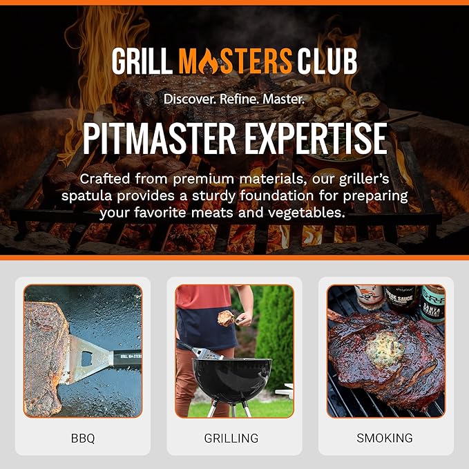 4-in-1 BBQ Spatula | Multifunctional Stainless Steel Grill Spatula with Polypropylene Handle, Serrated Edges, Bottle Opener | Perfect for BBQ grills, kebabs for Camping & Picnics