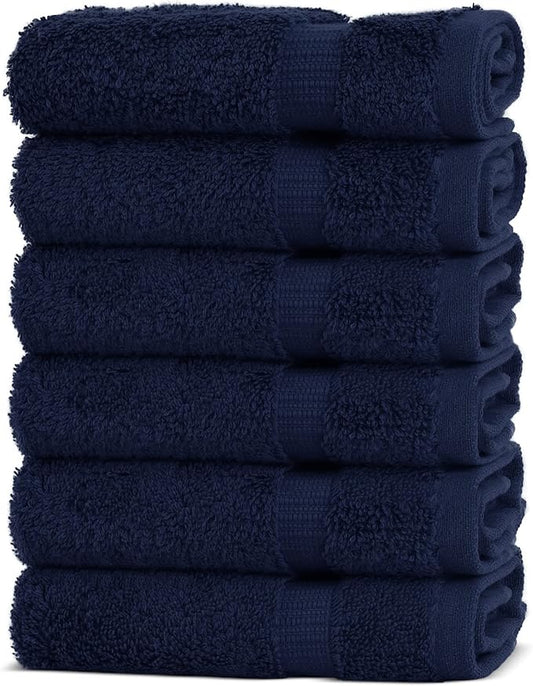 Chakir Turkish Linens 100% Cotton Premium Turkish Towels for Bathroom | 13'' x 13'' (6-Piece Washcloth, Navy)