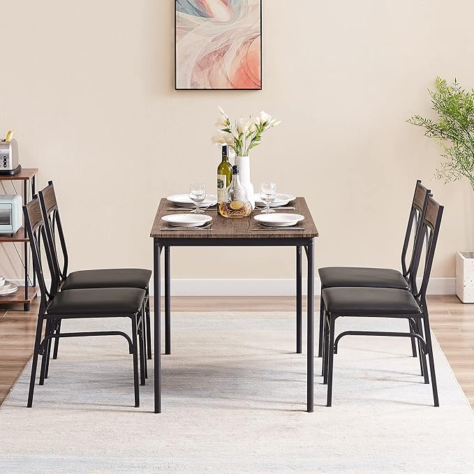 VECELO Kitchen Dining Room Table Set with 4 Chairs for Small Space, Apartment,Metal Steel Frame