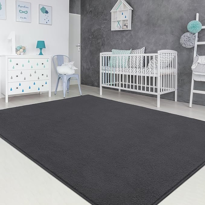 Soft Rugs for Living Room 4x6 Dark Grey, Minimalist Area Rug for Bedroom Nursery Dining Table Dorm, Throw Rugs for Men Boys Girls Kids Room Indoor Floor Carpets