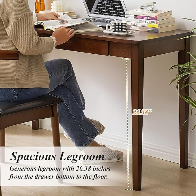 Solid Wood Computer Desk with Drawers, Modern Writing Desk for Home Office, Mid Century Modern Desk, Oak Study Table, 35.4x19.9x29.5 inches (Single Drawer), Walnut