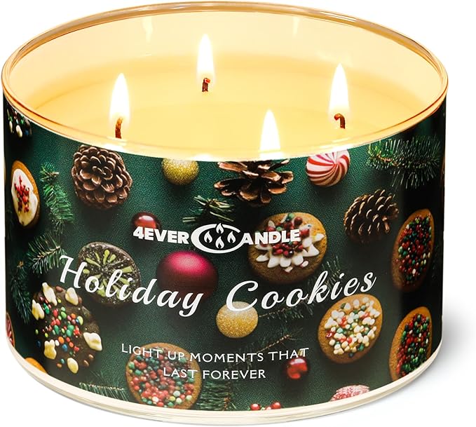 Over 50 Hours Jar Candle - 4-Wick Long-Lasting Scented Candles, 18oz Natural Soy Wax Candle for Home, Candle Gifts for Women & Men, Holiday Cookies