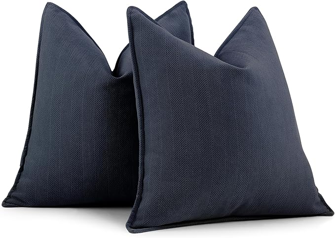 ZWJD Navy Pillow Covers 20x20 Set of 2 Chenille Throw Pillow Covers with Elegant Design Soft and Luxurious Decorative Throw Pillows for Couch, Bed, and Home Decor