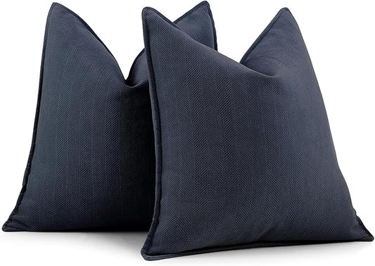 ZWJD Navy Pillow Covers 26x26 Set of 2 Chenille Throw Pillow Covers with Elegant Design Soft and Luxurious Decorative Throw Pillows for Couch, Bed, and Home Decor