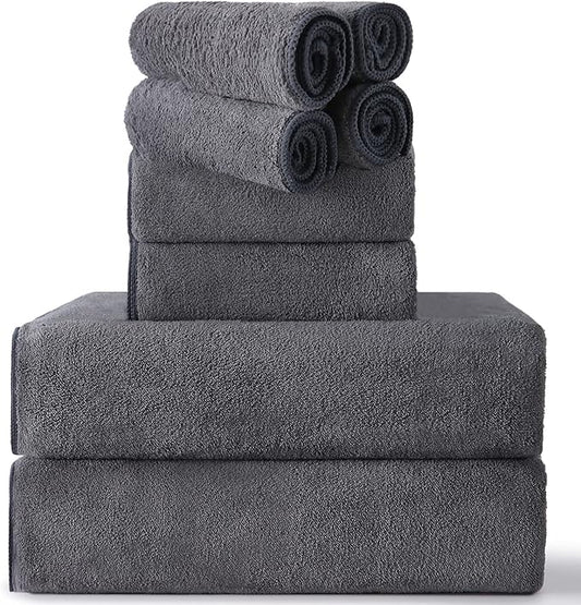 MINCHI 8 Piece Bath Towels Set, 600 GSM Absorbent Bathroom Towel for Home and Hotel Oversize Towel Sheet, 2 Large Bath Towels 35x70 inches, 2 Hand Towels,4 Wash Cloths, Dark Gray