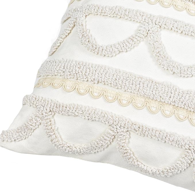 Boho Pillow Covers 18X18 Inch Boho Tufted Throw Pillow Covers Decorative Tassels Cushion Cover Farmhouse Pillow Case for Couch Sofa Bed Living Room Bedroom, Beige