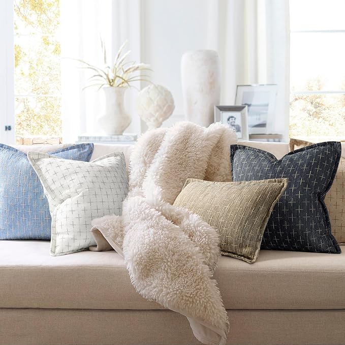 ZWJD Pillow Covers 26x26 Set of 2 Soft Polyester Textured Pillow Covers with Stylish Flange Edge Cozy Farmhouse Throw Pillows for Couch Bed Sofa Living Room