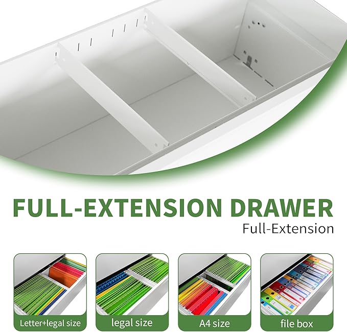 2 Drawer Lateral File Cabinet with Lock, Filing Cabinets for Home Office, Storage Cabinets for Hanging Files Letter/Legal/F4/A4, Require Assembly(White)
