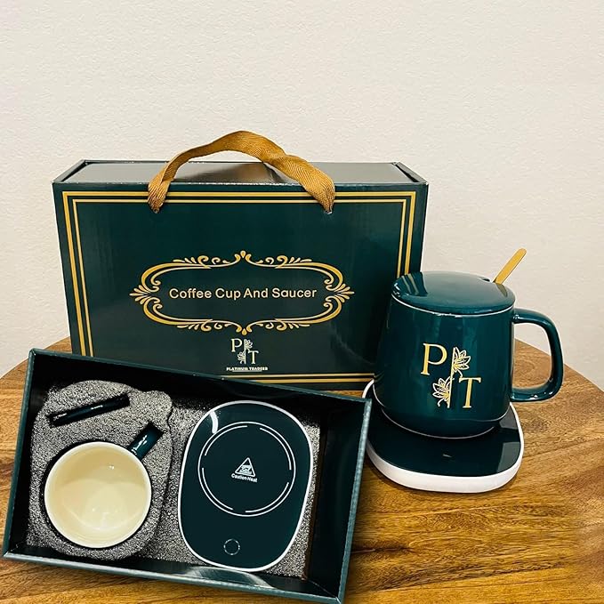 Smart Coffee Mug Warmer & Mug Set for Desk, Electric Coffee Cup Warmer with Auto Shut Off, 55°C Temperature Coffee Mug Warmer Heater, Ceramic Cup, Home, Office - Ideal Gift for Coffee & Tea