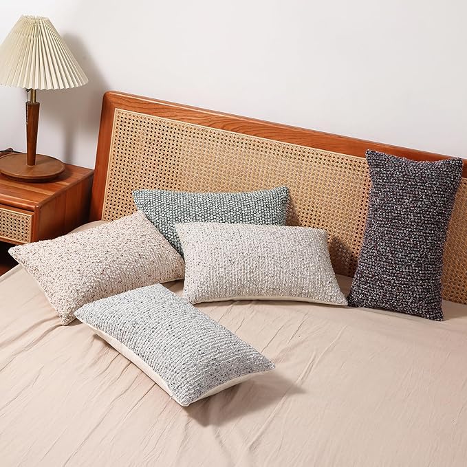 Striped Throw Pillow Covers 12x20 Set of 2 Beige Textured Boucle Chic Morden Boho Accent Farmhouse Rectangular Lumbar Decorative Couch Pillow Covers for Home Decor Bed Sofa Living Room