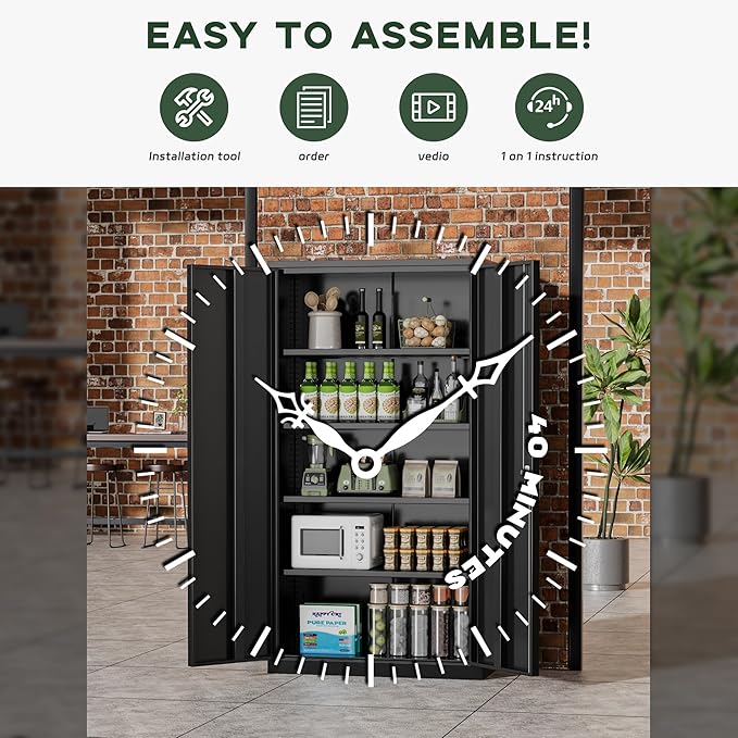 Greenvelly Metal Garage Storage Cabinet with Doors and Adjustable Shelves,72" Black Steel Lockable File Cabinet for Home Office,Garage,School(36" W x 18" D)