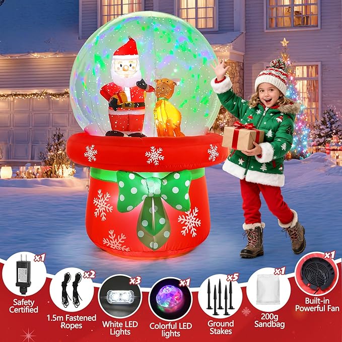 Christmas Inflatable Outdoor Decorations, 5FT Inflatables Snow Globe Yard Decor with Santa Claus & Reindeer, Rotating Lights Blow up Xmas Snowglobe Holiday Decoration for Outside Lawn Garden Indoor