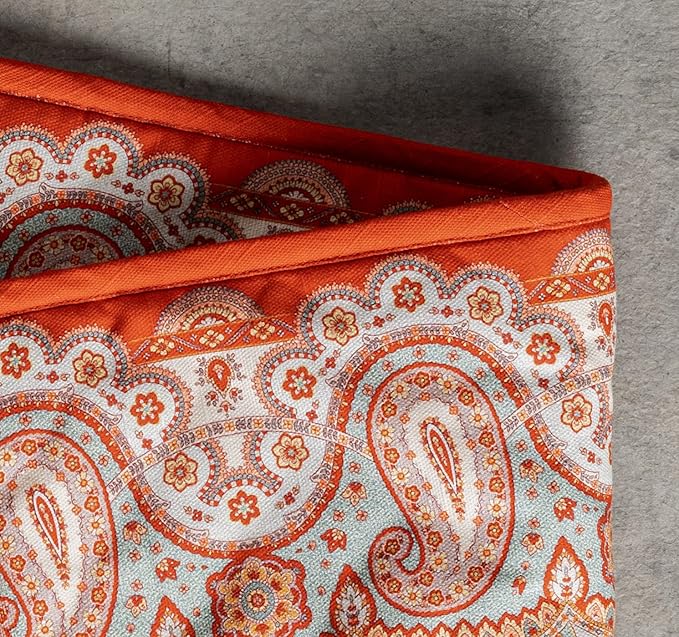 Maison d' Hermine Double Oven Mitt (7" x 35") 100% Cotton Heat Resistant BBQ Cooking Gloves with Loop for Thanksgiving Christmas Decorations Baking Cooking Barbeque Handling Hot Pan (Cachemire)