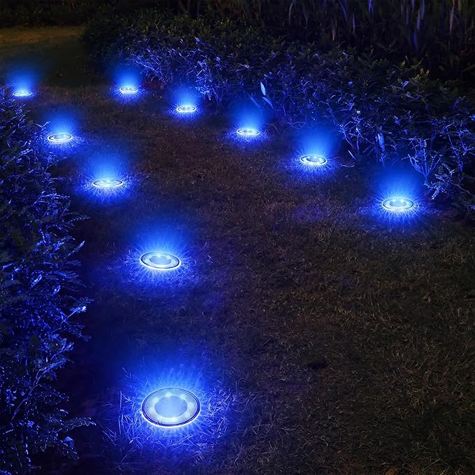 Joomer Solar Ground Lights, 12 Pack 8 LED Solar Lights Outdoor Waterproof IP68 Disc Light Landscape Lighting Garden Light for Patio Pathway Lawn Yard Driveway Walkway(Blue)