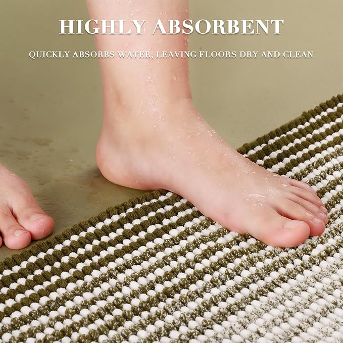 Bathroom Rugs and Mats Sets, 2 Piece Thick Absorbent Chenille Bath Mat Rug Set Non Slip, Soft Shaggy Bath Room Floor Mats for Bathroom, Machine Washable (Coyote Brown, 20" x 47" Plus 20" x 32")