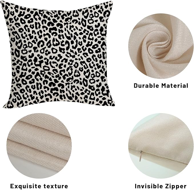 Leopard Print Pillow Covers 18x18 Pack of 2 Black Animal Pattern Cheetah Decorative Throw Pillow Cover Outdoor Decor Boho Abstract Modern Pillowcase Farmhouse Linen Cushion Case for Home Couch