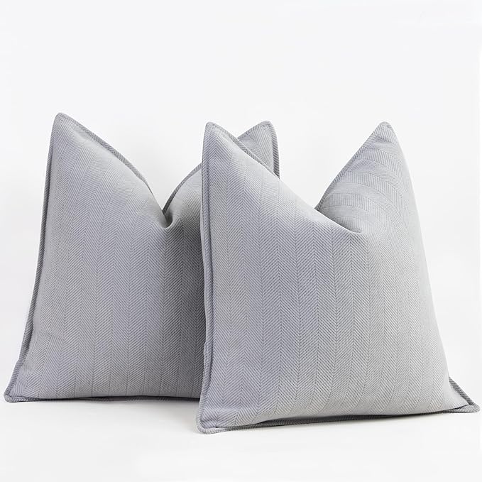 ZWJD Light Gray Pillow Covers 16x16 Set of 2 Chenille Throw Pillow Covers with Elegant Design Soft and Luxurious Decorative Throw Pillows for Couch, Bed, and Home Decor