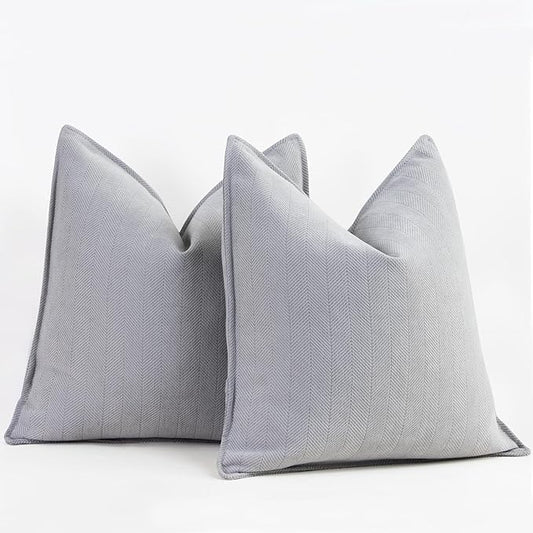 ZWJD Light Gray Pillow Covers 16x16 Set of 2 Chenille Throw Pillow Covers with Elegant Design Soft and Luxurious Decorative Throw Pillows for Couch, Bed, and Home Decor
