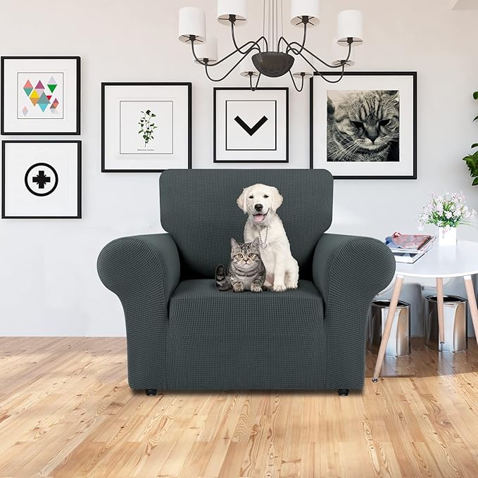 LURKA Stretch Chair Sofa Slipcovers 1 Piece Couch Covers for Sofa Furniture Protector Full Sofa Covers with Elastic Bottom for Kids and Dog (Small, Grey)