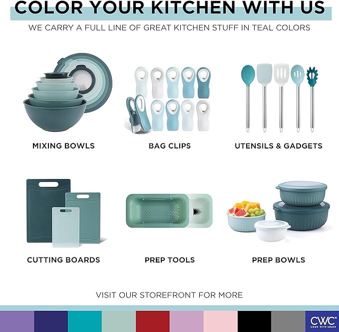 COOK WITH COLOR Prep Bowls with Lids- Wide and Deep Nesting Plastic Small Mixing Bowl Set with Lids, 12 Piece Set - Deep Bowls, Teal