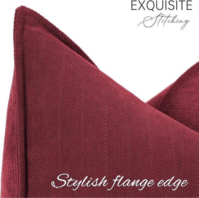 ZWJD Burgundy Pillow Covers 26x26 Set of 2 Chenille Throw Pillow Covers with Elegant Design Soft and Luxurious Decorative Throw Pillows for Couch, Bed, and Home Decor