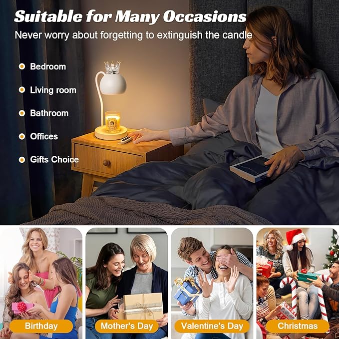 Elegant Electric Candle Warmer Lamp with Timer, Crown Design – Scented Jar Candle Melter for Home Decor, Housewarming, Birthday, and Christmas (Includes 2 Bulbs)