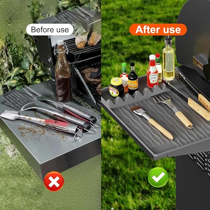 Silicone Griddle Tools Mat with Drip Pad for Blackstone – Non-Slip Spatula Rest & Side-Shelf Mat for Outdoor Grill Kitchen Counter, Heat-Resistant Grill Pad, Blackstone Griddle Accessories(Gray)