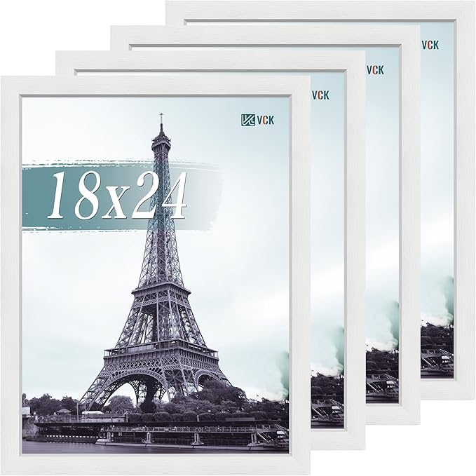 VCK 18x24 Poster Frame Set of 4 - White, Gallery-Quality Wood Picture Frames, 1.1-Inch Wide Border, Polished Plexiglass, Vertical or Horizontal Wall Display for Photo/Art/Prints, White