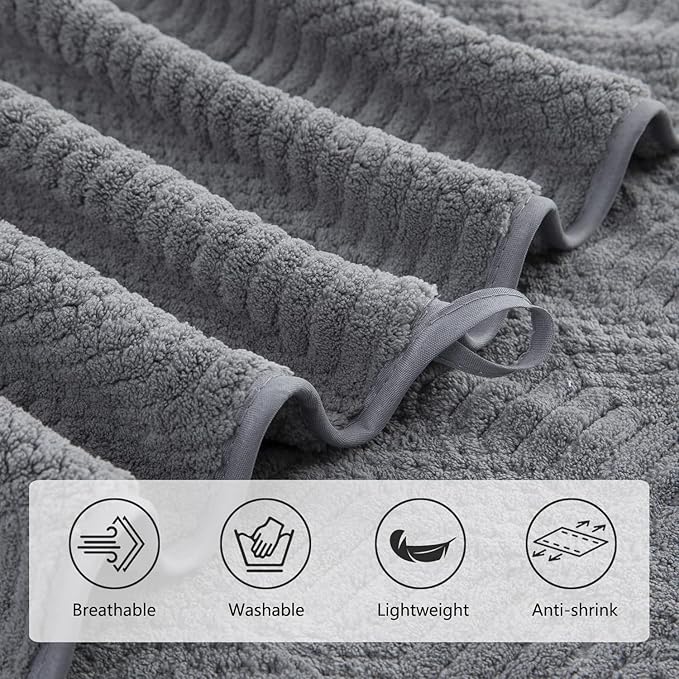 8 Piece Oversized Bath Towels Set Gray,2 Extra Large Bath Towel Sheets,2 Hand Towels and 4 Washcloths 600 GSM Highly Absorbent Quick Dry Towels Set for Bathroom Hotel