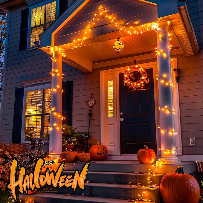JMEXSUSS Halloween Lights: 132ft 400 LED Orange Halloween Outdoor Indoor String Lights Plug in - Orange Lights for Halloween Christmas Decorations