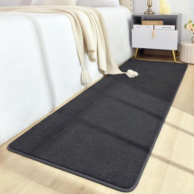 Soft Runner Rugs for Bedroom 2x6, Non Slip Runners for Hallway Kitchen Laundry Dorm Washable, Minimalist Low Pile Long Rugs for Boys Men Girls Kids, Dark Grey