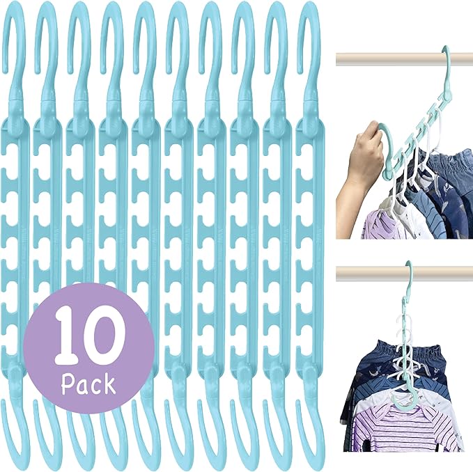 Wonder Hanger Max 10-Pack Space Saving Hangers, Reinforced Hooks Swivels 360°, Cascading Hanger, Teens, College Dorms, Kids & Closet Organizer, Assembled – Pastel Blue