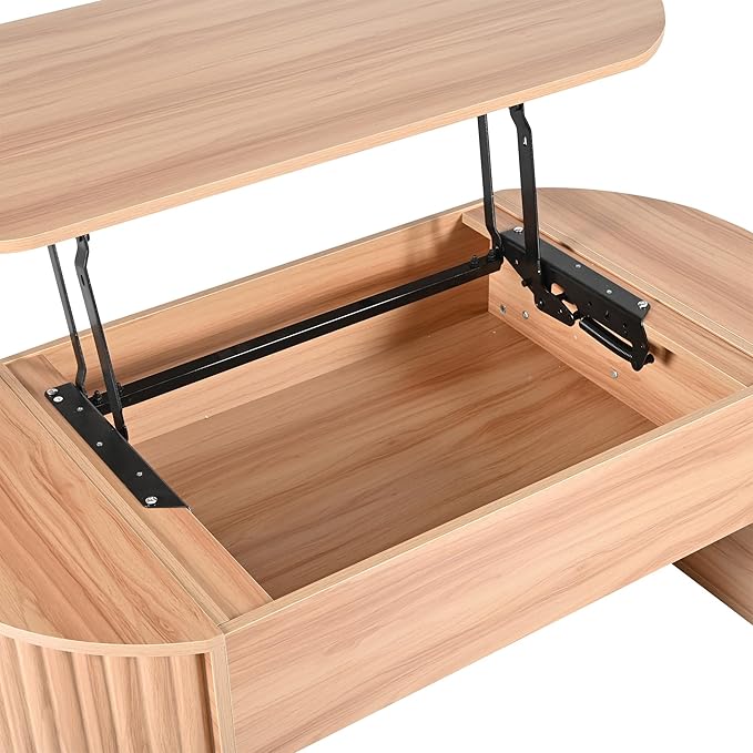 WILLIAMSPACE 47.2'' Lift Top Coffee Table with Hidden Compartment Storage, Modern Wooden Oval Center Table Accent Lift Tabletop Tea Table for Living Room, Light Brown