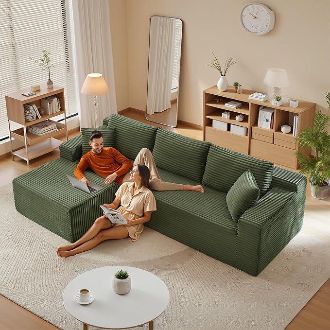 105''Sectional Cloud Couch with L Shaped Chaise,Modern Modular Sectional Sofa,Comfy Sectional Couches for Living Room,Bedroom,Apartment (Green, Left Facing Chaise)