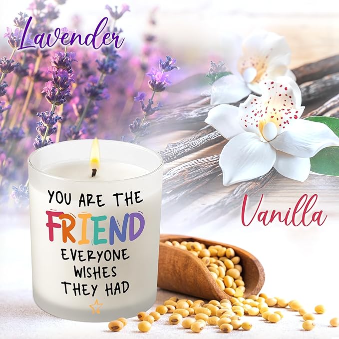 Friend Gifts for Women - Long Lasting Vanilla Lavender Candle 10 oz - Birthday Christmas Friendship Gifts for Women Friends BFF Soul Sister Work Bestie