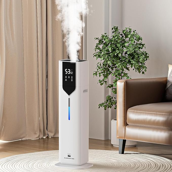 10L/2.6Gal Smart Humidifiers for Bedroom Large Room, Last 100 Hours humidifiers, Cover up to 600ft², Easy Top Fill,Auto Mode 3 Mist Modes, Quiet 30dB humidifier for Bedroom, Office, Baby, White