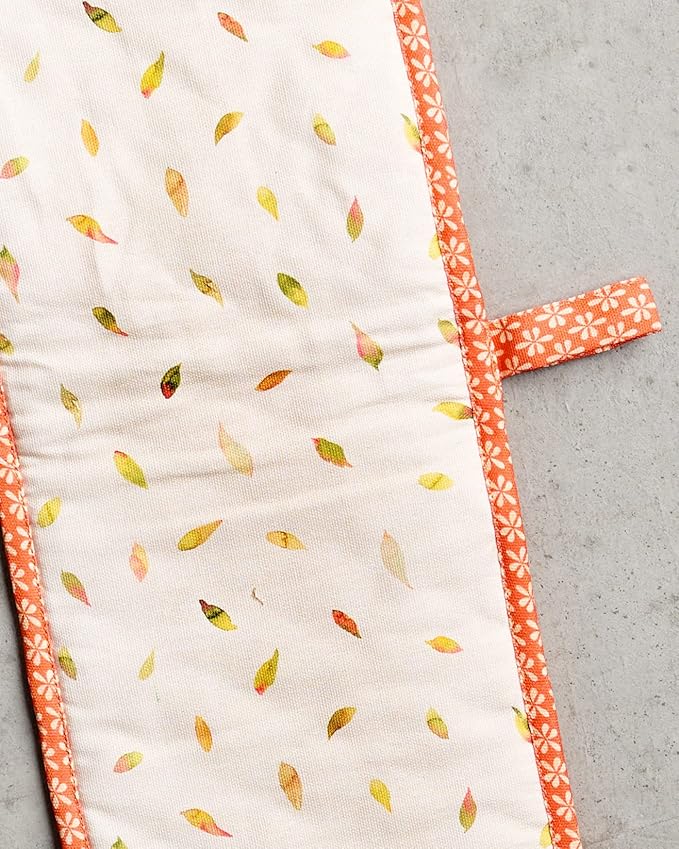 Maison d' Hermine Double Oven Mitt (7" x 35") 100% Cotton Heat Resistant BBQ Cooking Gloves with Loop for Thanksgiving Christmas Decorations Baking Cooking Barbeque Handling Hot Pan (Pumpkin Passion)