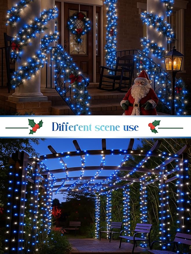 2025 New Christmas Cluster Lights 800 LED with Flowing Twinkling, Firecracker Fairy Lights with 15 Modes & Timer, Waterproof Christmas String Light for Indoor Outdoor Xmas Tree Party Garden Blue White