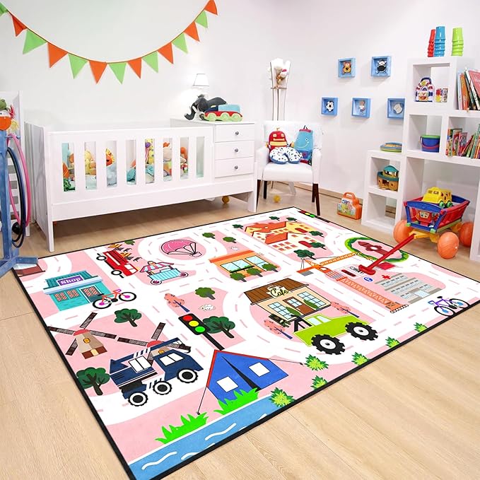 Road Map Carpet for Kids - Kids Rugs for Playroom Car Rugs for Toy Car Play Mats for Floor City Rug Play Mat, 2. 5x4 Feet