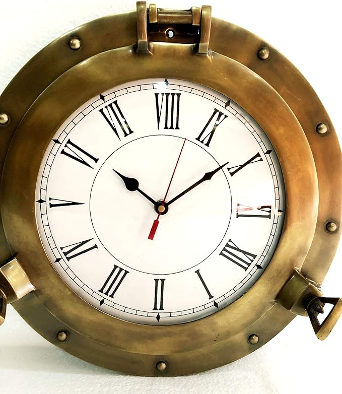 Antique Marine Brass Ship Porthole Clock Nautical Wall Clock Home Decorative (12" inches)