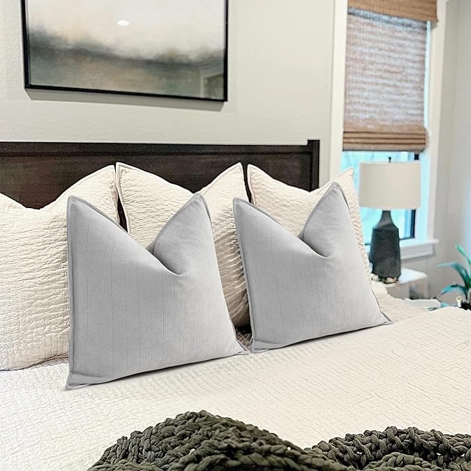 ZWJD Light Gray Pillow Covers 22x22 Set of 2 Chenille Throw Pillow Covers with Elegant Design Soft and Luxurious Decorative Throw Pillows for Couch, Bed, and Home Decor