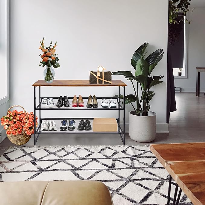 Garden 4 you 3-Tier Tilting Adjustable Freestanding Shoe Rack 6-Pairs 25.2 in Length for Durability and Stability for Entryways, Hallways, Closets, Dormitory Rooms, and Industries,Brown