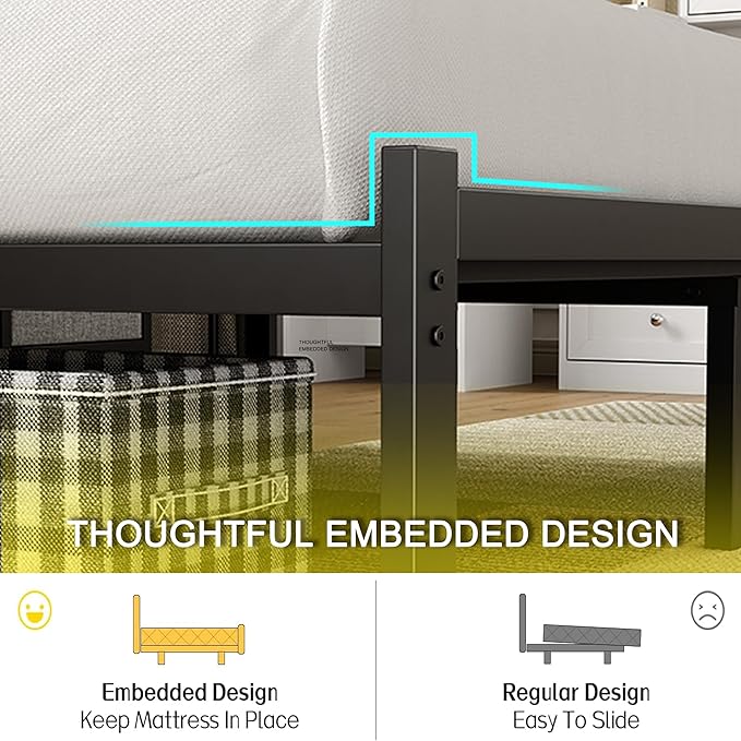 Full Bed Frame with Smart LED Lights, Storage Headboard and USB Charging Station,Heavy Duty Wooden Slats, No Box Spring Needed, Noise Free, Easy Assembly (Minimalist Black, Full)